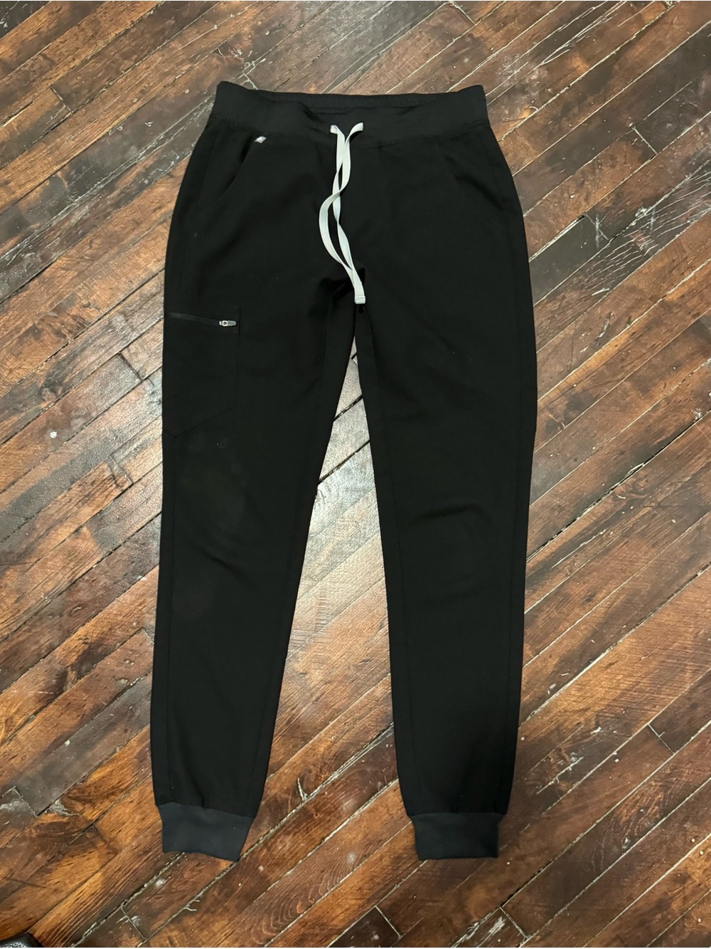 Figs Black Small Tall Track Joggers scrubs with Contrast Drawstrings